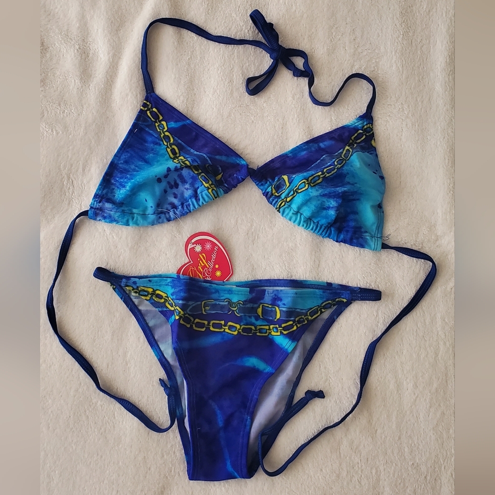 NWT Blue Bikini Set with Chain Design